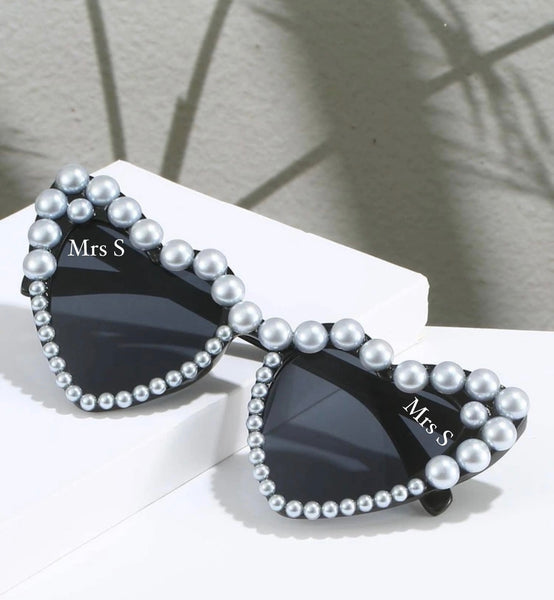 Pearl Encrusted Sunglasses - Black