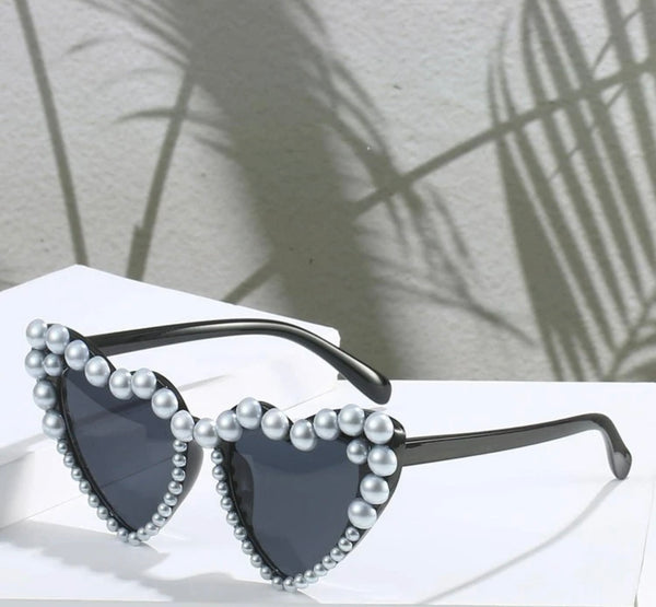 Pearl Encrusted Sunglasses - Black