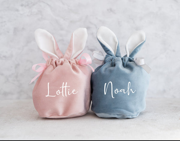 Personalized Velvet Easter Gift Bag - Blue