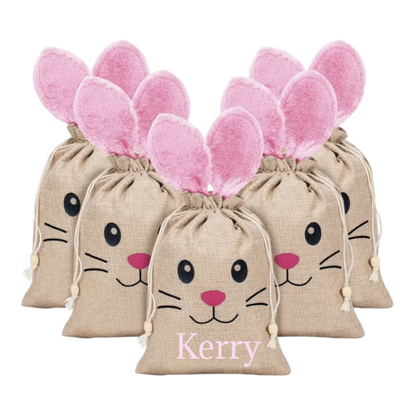 Large Personalized Bunny Burlap Bag - Pink