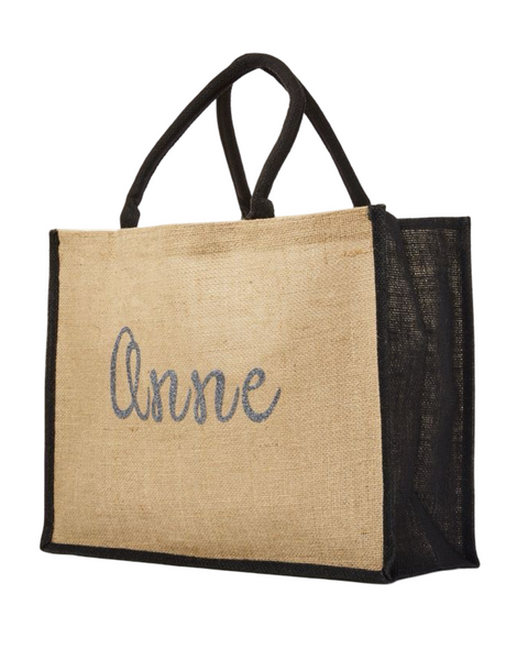 XLarge Personalized Waterproof Burlap Tote - Black Trim