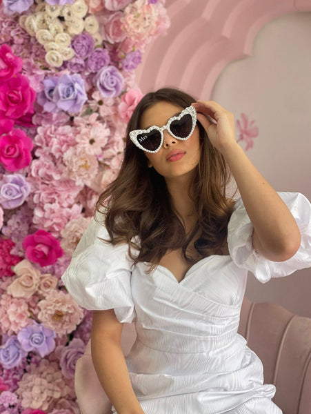 Pearl Encrusted Sunglasses - White