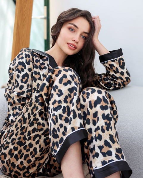 Leopard Print Long Sleeve Pj Set