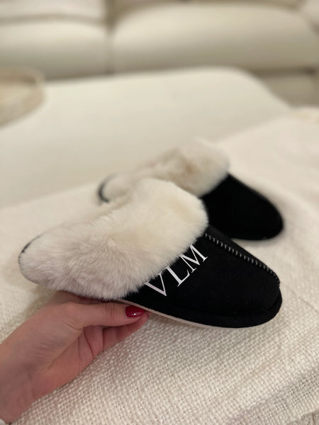 Suede Black Personalized Slip-on Slippers