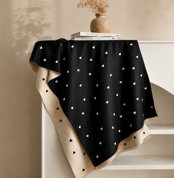 Black/Beige Heart Cashmere blend Pashmina