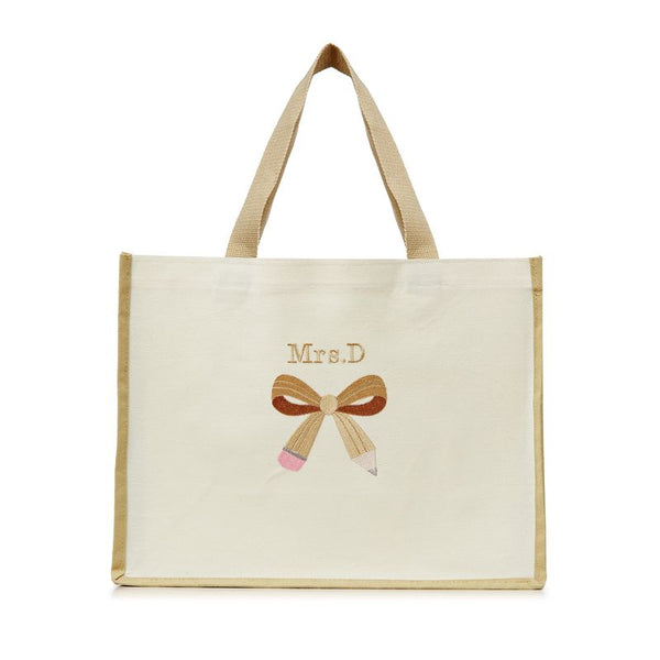 Embroidered Personalized Pencil Bow Tote