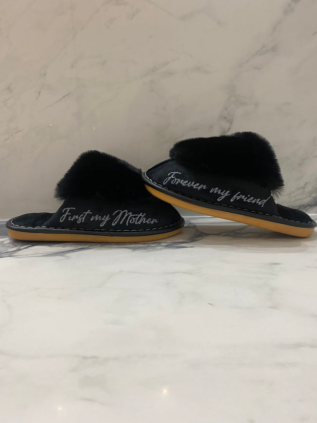 Mother's Day Black Personalized Slip-on Slippers - Forever my friend