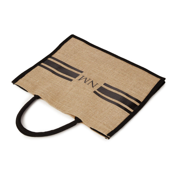 Nautical Large Personalized Waterproof Burlap Tote - Black