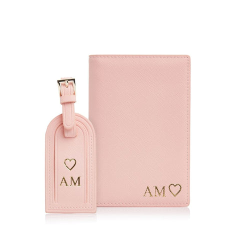 Pink Passport Holder and Luggage Tag Set