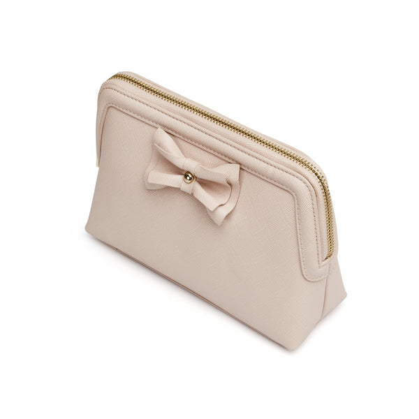 Nude Personalized Makeup Bag with bow embellishment