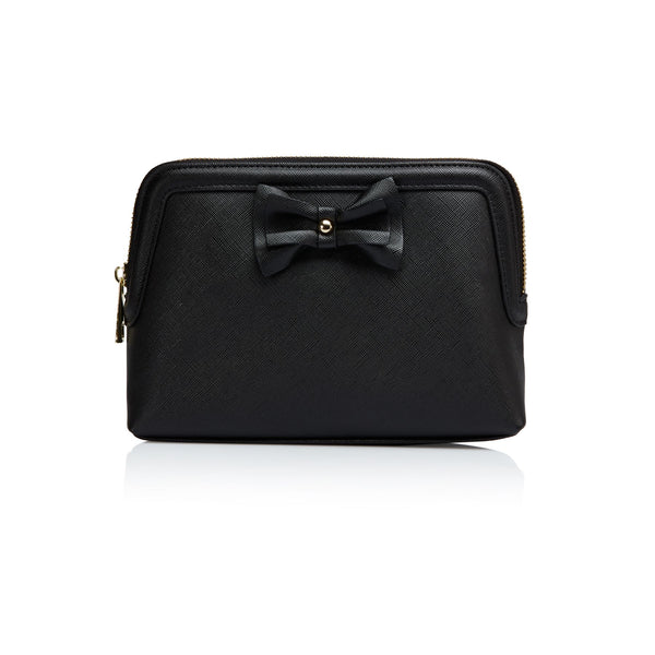 Black Personalized Makeup Bag with bow embellishment