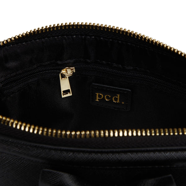 Black Personalized Makeup Bag with bow embellishment