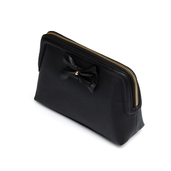 Black Personalized Makeup Bag with bow embellishment