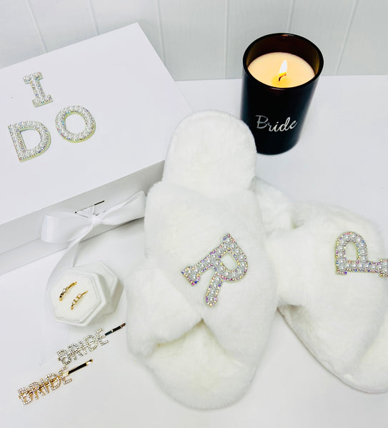 Personalized Pearl Slippers - White
