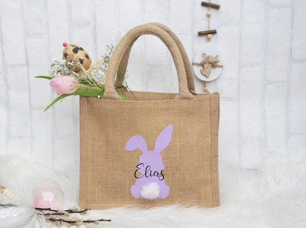 Personalized Easter Basket Jute Bag - Purple