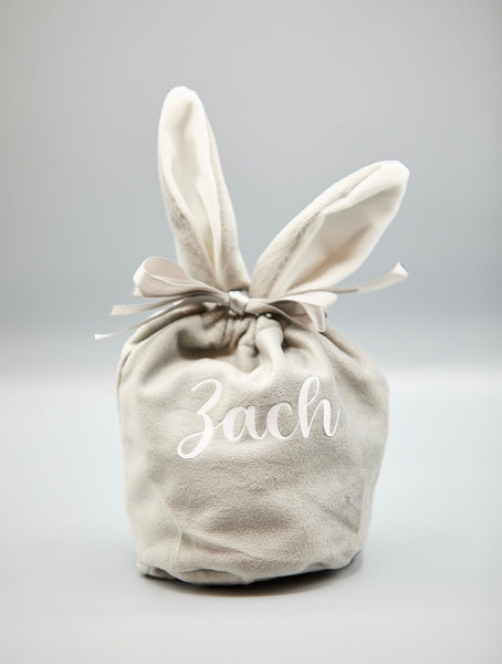 Personalized Velvet Easter Gift Bag - Grey