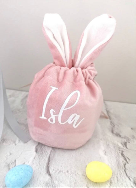 Personalized Velvet Easter Gift Bag - Pink