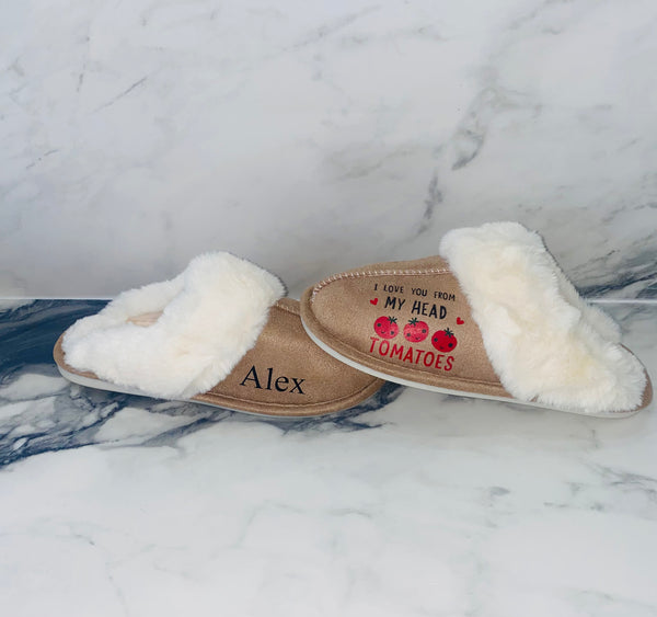 Men's Valentine's Day Slippers - Love you from my head to my tomatoes