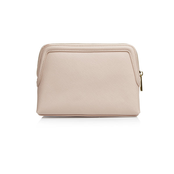 Nude Personalized Makeup Bag with bow embellishment