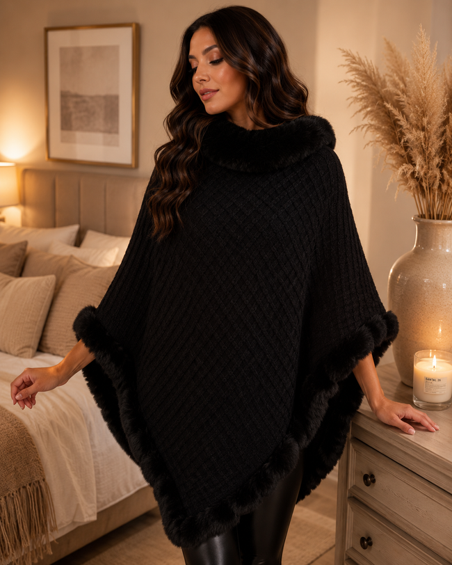 Limited Edition Faux Fur Poncho - Black