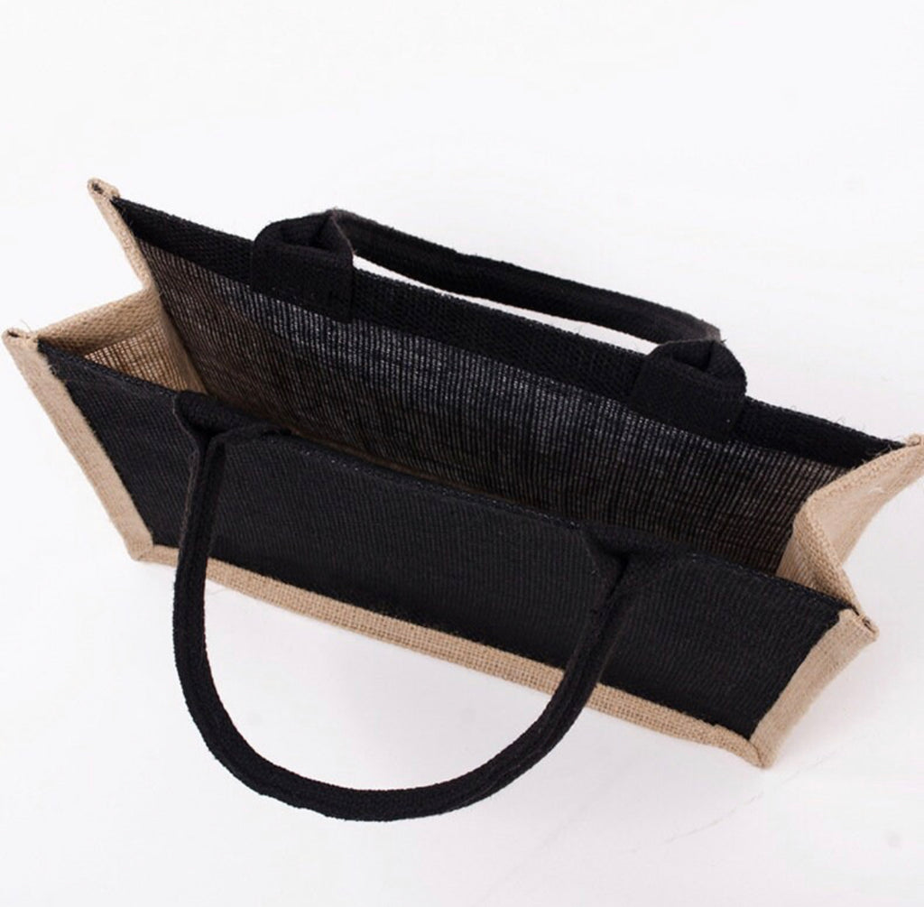 Large Personalized Waterproof Burlap Tote Black