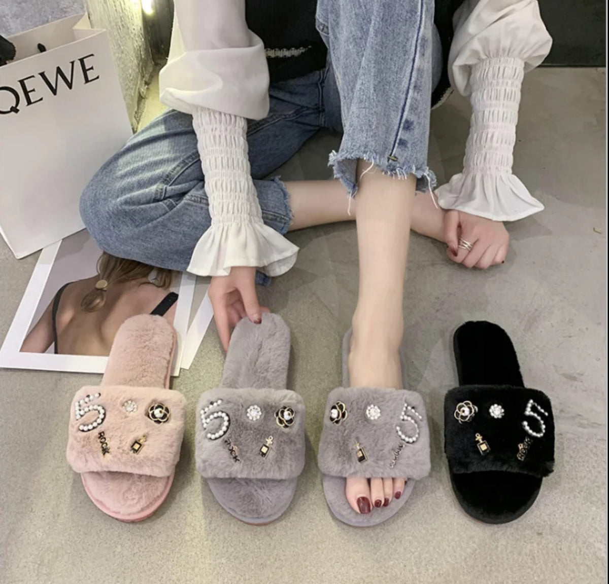 Personalized Embellished Slippers - Grey
