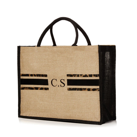 Black Trimmed Large Burlap Tote