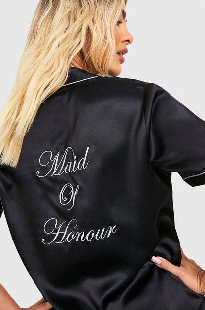 Personalized Ladies Black Maid of Honour PJ Set