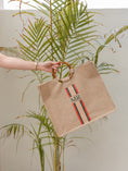 Load image into Gallery viewer, XLarge Personalized Burlap Tote with Bamboo Handles
