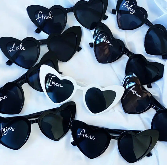 Custom Bridal Party Heart Shaped Sunglasses - Black