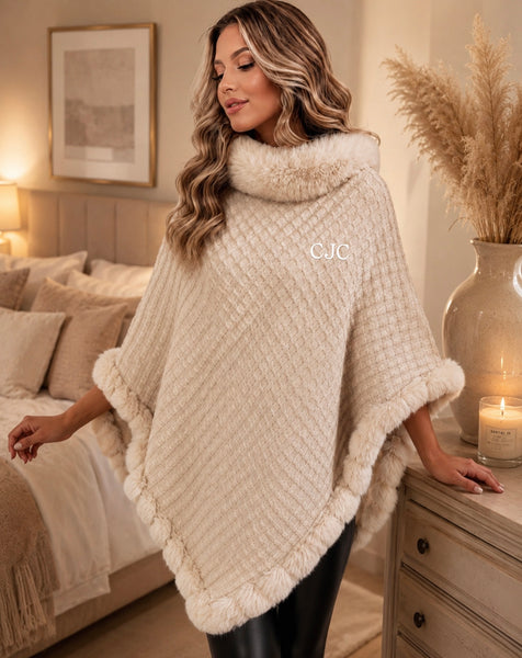 Limited Edition Faux Fur Poncho - Beige