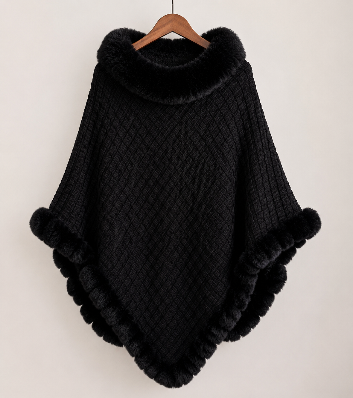 Limited Edition Faux Fur Poncho - Black