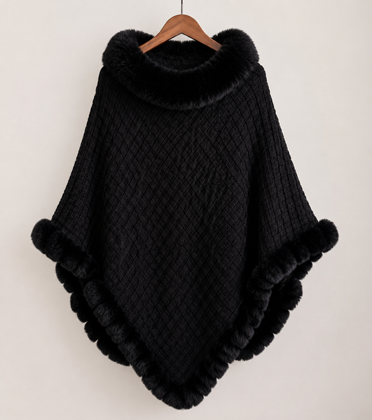 Limited Edition Faux Fur Poncho - Black