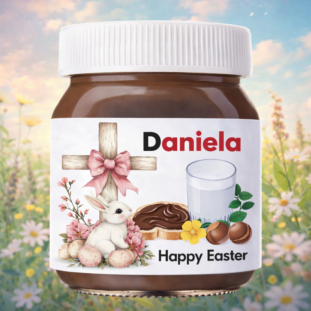 Personalized Nutella Jar - Happy Easter Cross