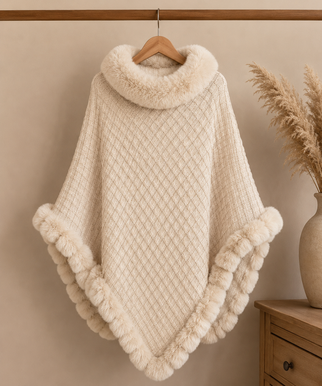 Limited Edition Faux Fur Poncho - Beige