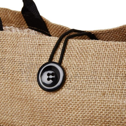 XLarge Personalized Burlap Tote with Side Pocket -Black