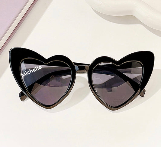 Custom Bridal Party Heart Shaped Sunglasses - Black