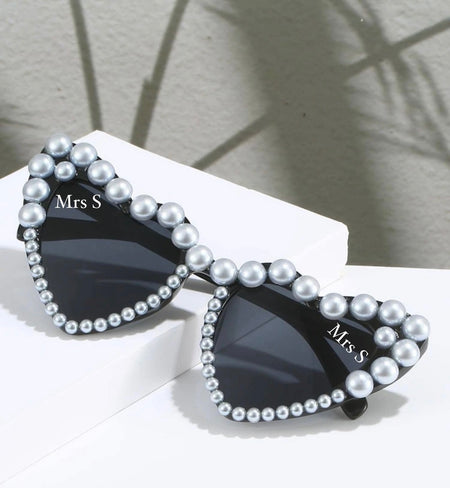 Custom Bridal Party Heart Shaped Sunglasses - Black