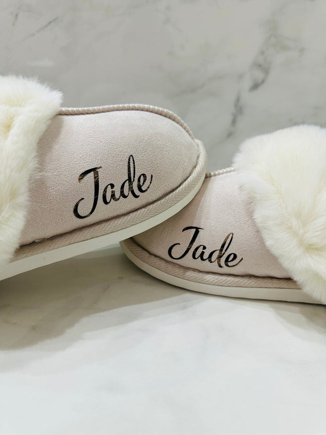 Taupe Slip-on Slippers - Name