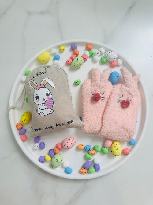 Personalized Easter Bag and Fluffy Bunny Sock - Some bunny loved you