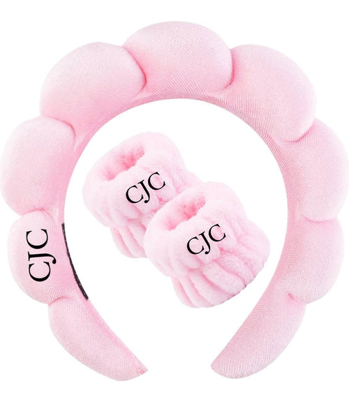 3 Piece Personalized Spa Headband Set for Facial care and makeup Removal - Pink