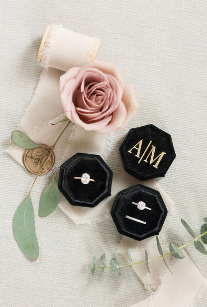 Black Personalized Double Slot Ring Box