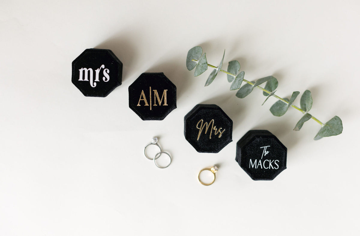 Black Personalized Double Slot Ring Box