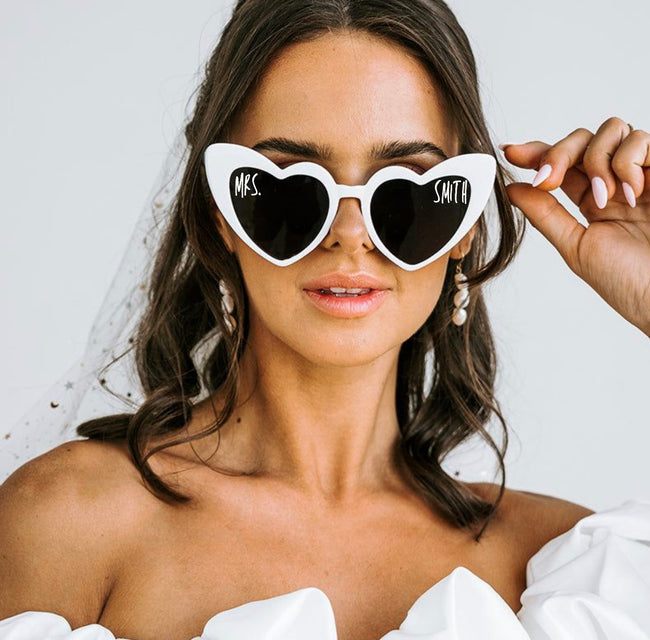 Custom Bridal Party Heart Shaped Sunglasses - white