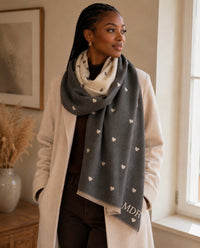 Grey/ Beige Heart Cashmere blend Pashmina