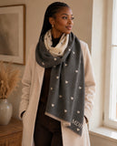Grey/ Beige Heart Cashmere blend Pashmina