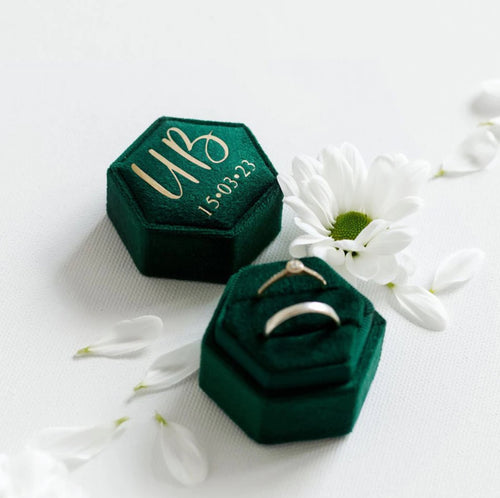 Emerald Green Personalized Double Slot Ring Box