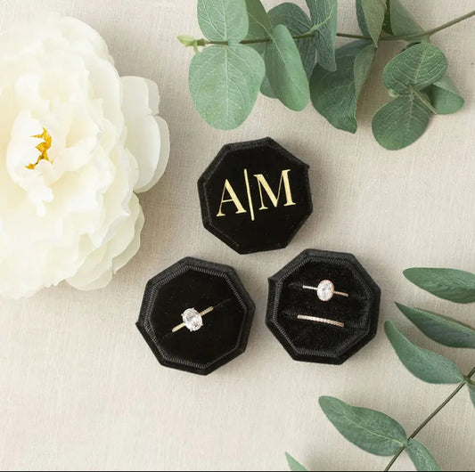 Black Personalized Double Slot Ring Box