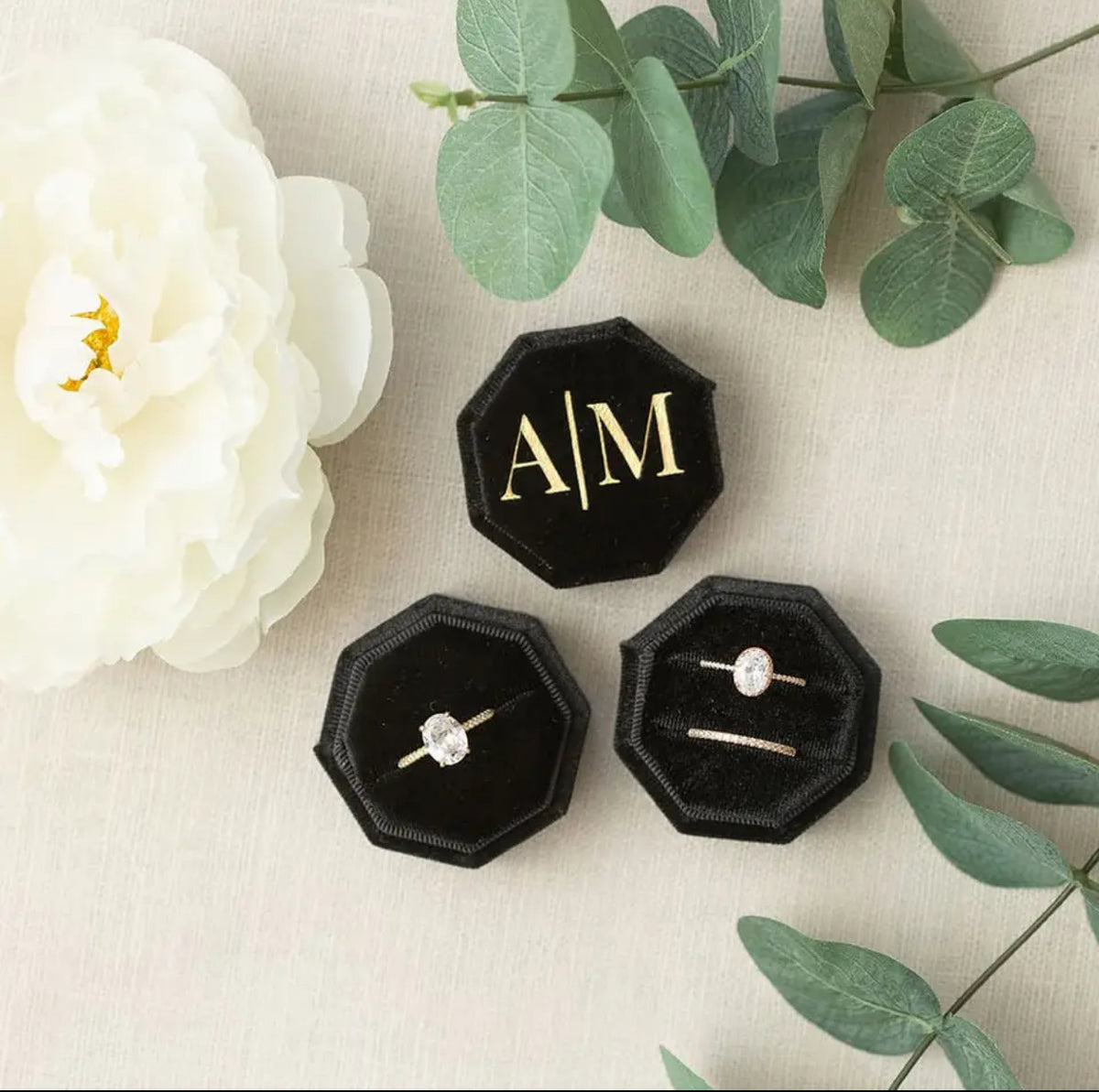 Black Personalized Double Slot Ring Box