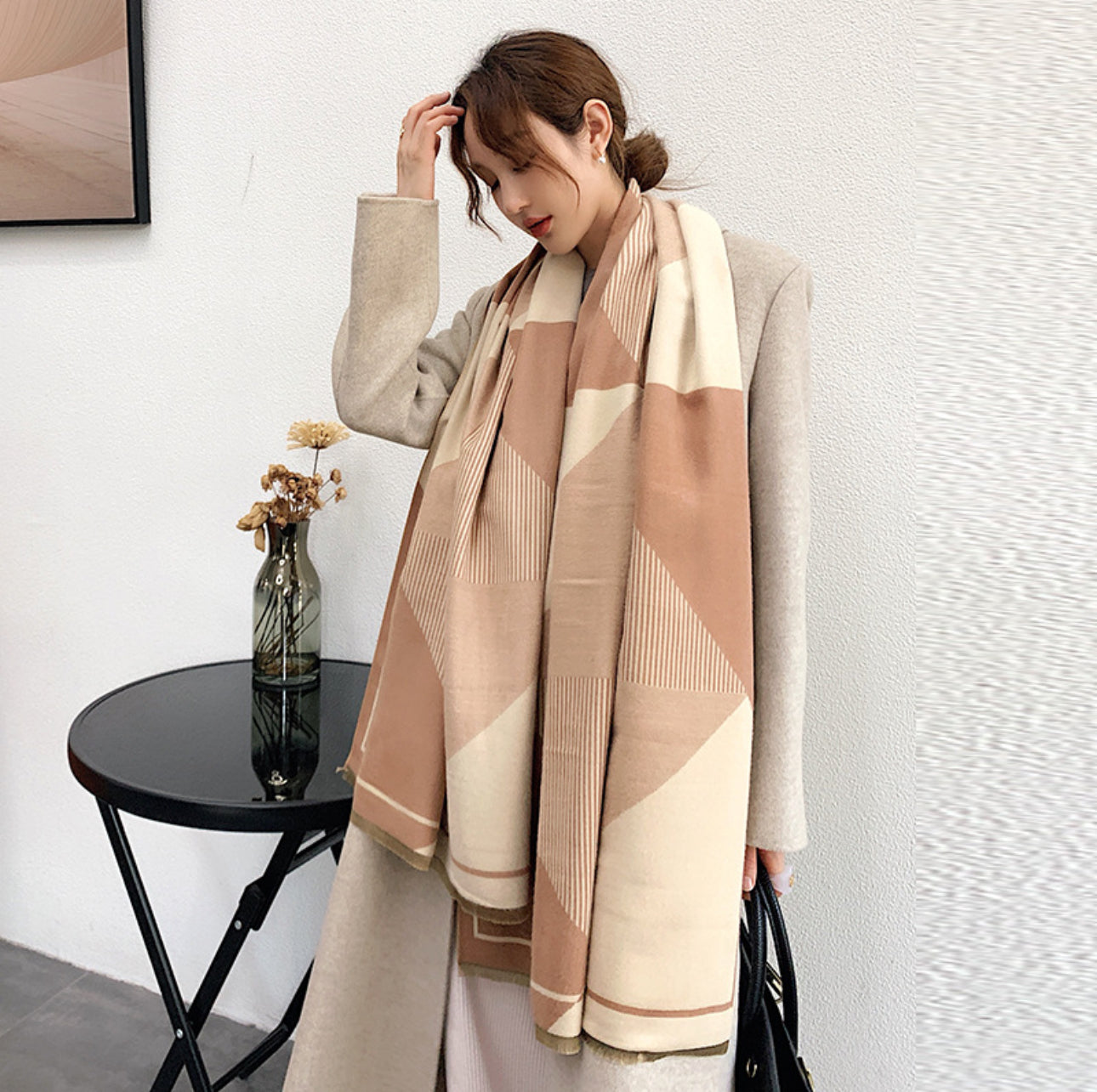 Beige/Nude Geometric Cashmere blend Pashmina